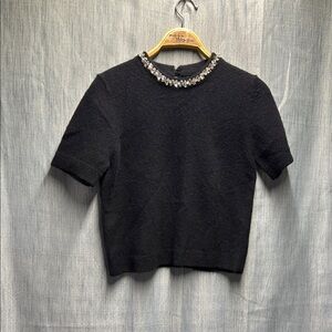 🇺🇸 Velvet Elegant Black Top with Embellished Neckline size extra small